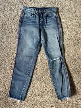 Blank NYC Blue Straight-Leg Jeans with Rainbow Side Stripes